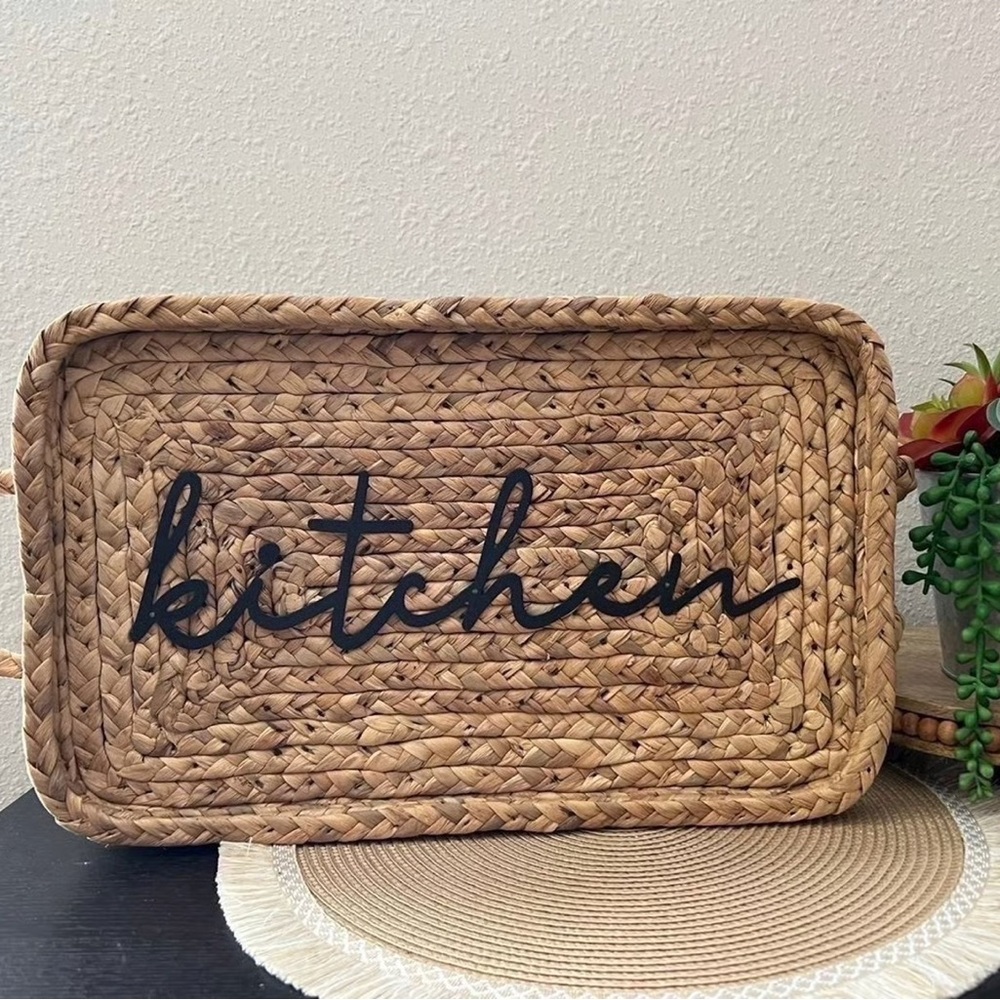 New Boho Farmhouse Kitchen Woven Tray Wall Decor
